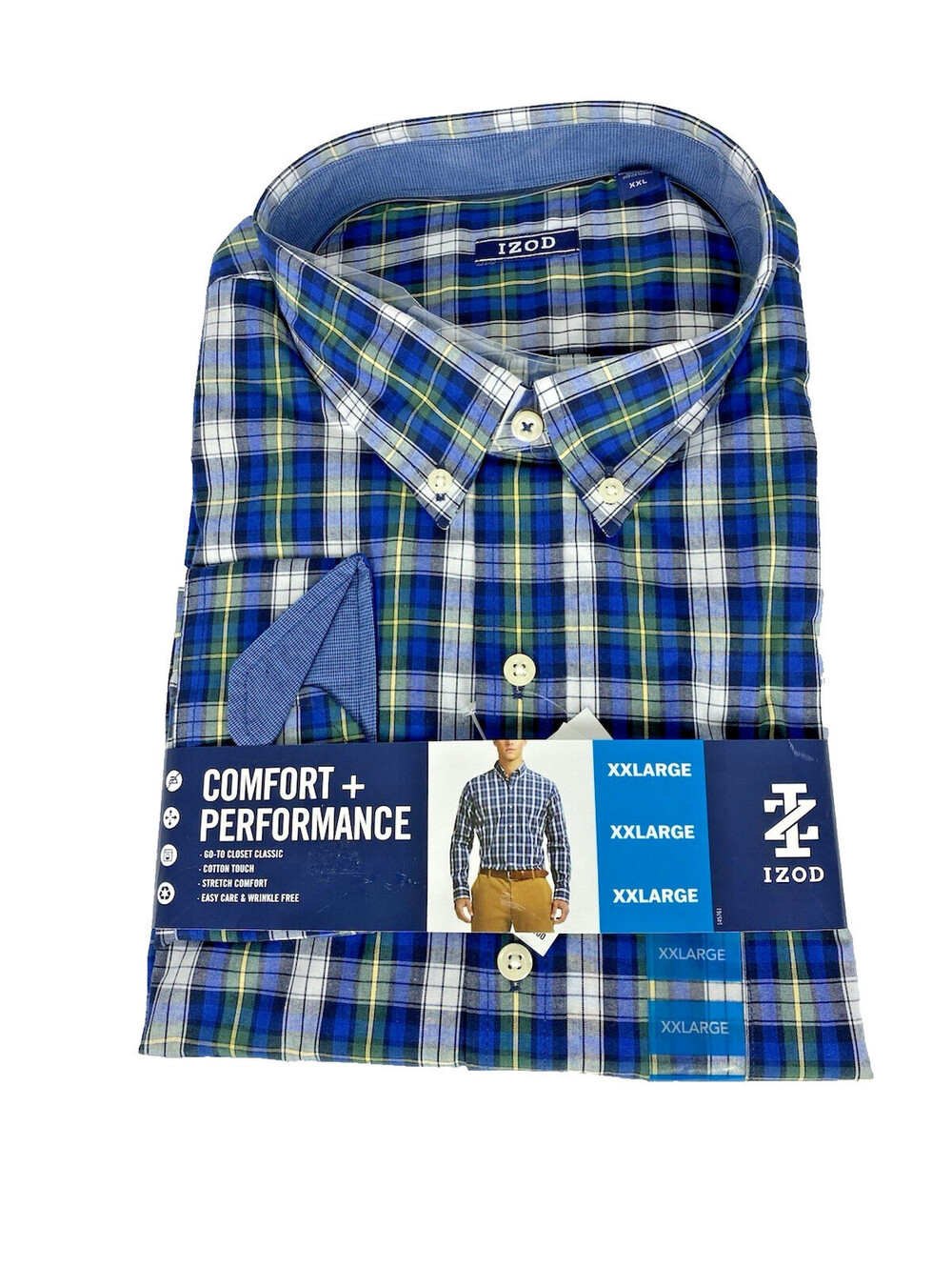 IZOD Men’s XXL Plaid Button Down Shirt Trekking Green Long Sleeve NWT